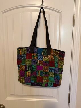 Multicolor Patchwork Tote with Black Straps
